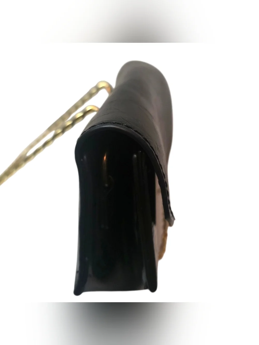 Black vegan leather guitar strap large wristlet